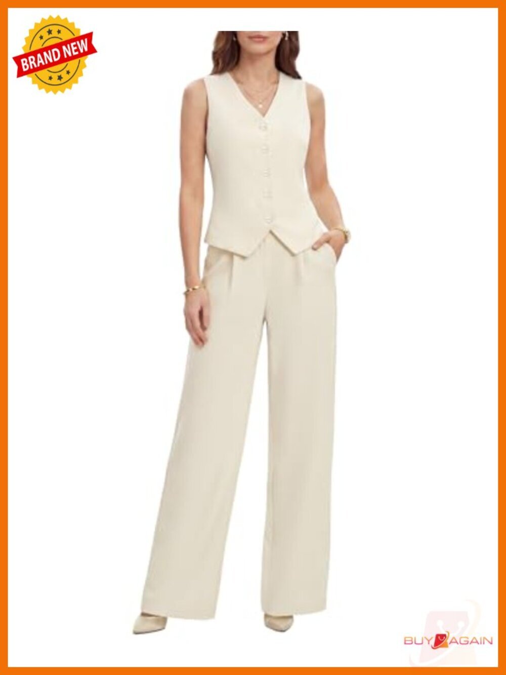 2 Piece Vest Pants Suit - Wrinkle-Free Waistcoat Business Casual Pants Set with